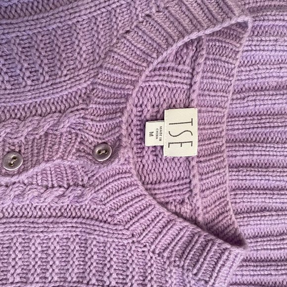 TSE Cashmere Cable Knit Purple Cardigan Sweater Size M Lightweight Button - Picture 9 of 12